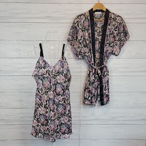 Val Mode Vintage Floral Kimono and Slip Dress Set Womens Size L